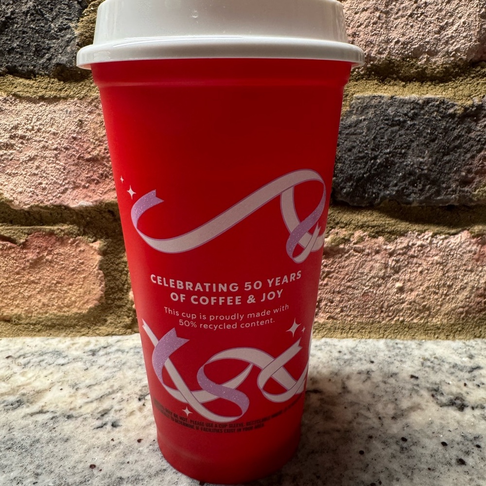 Red 50th Anniversary Coffee Cup - Celebrating 50 Years of Coffee & Joy